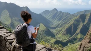 Traveller checking eSIM coverage in Cape Verde