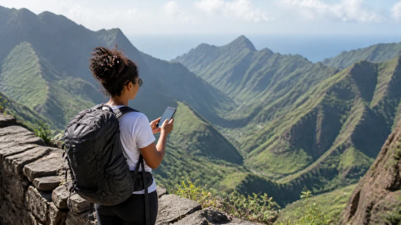 Traveller checking eSIM coverage in Cape Verde