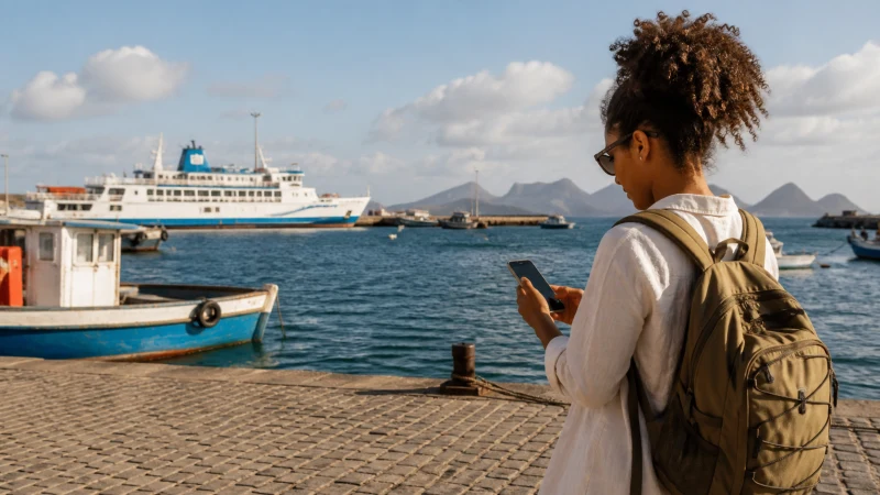 Traveller staying connected while island hopping in Cape Verde