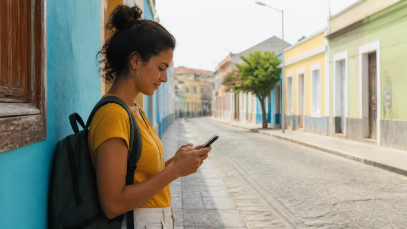 Solo traveller using mobile internet in Cape Verde