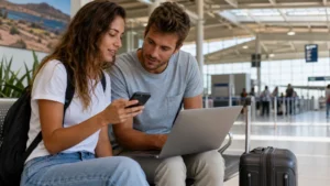 Traveller comparing an eSIM with Cape Verde airport WiFi