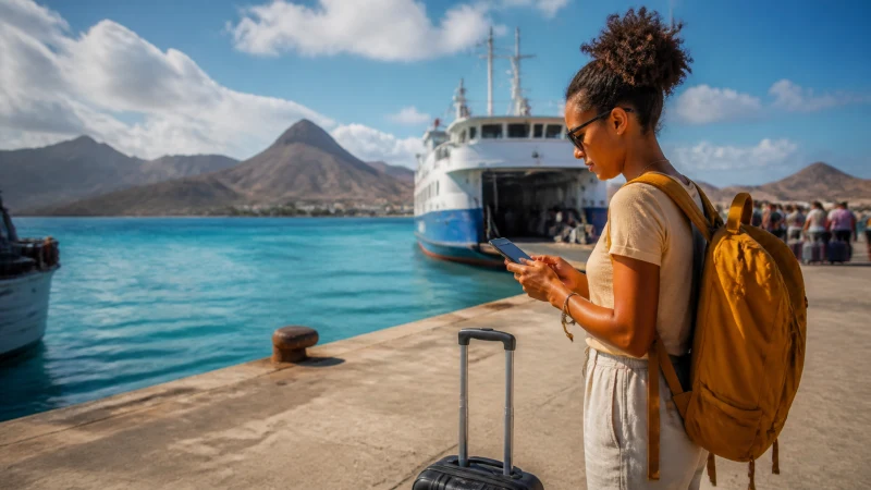 Traveller getting internet access in Cape Verde