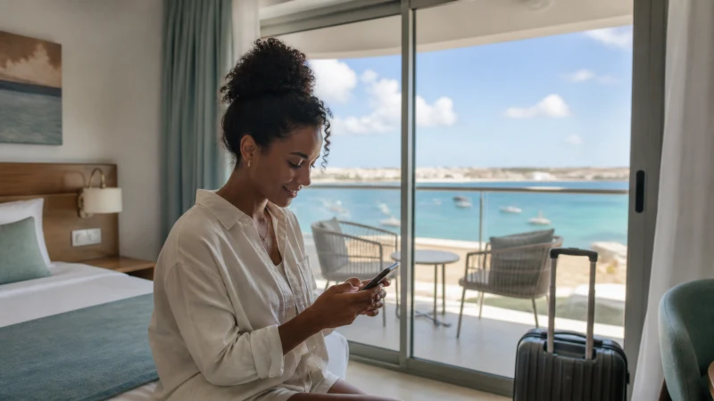 Traveller installing a Cape Verde eSIM before departure