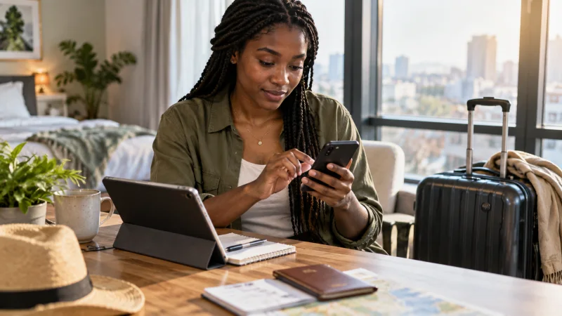 Traveller installing an eSIM on a smartphone before a Nigeria trip