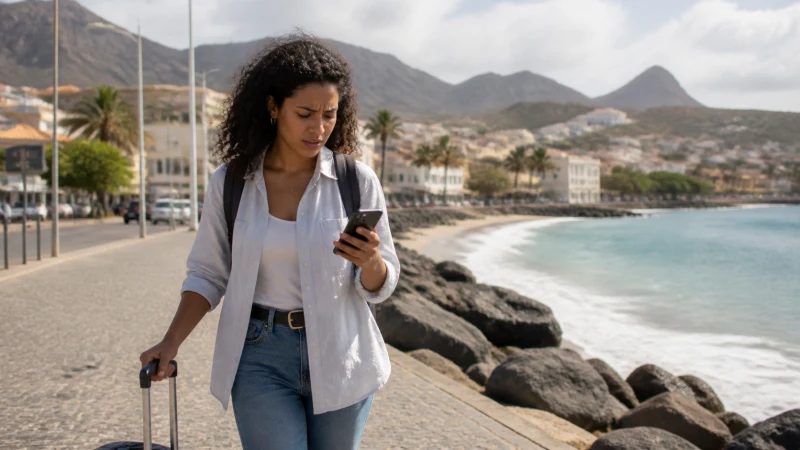 Traveller checking roaming costs in Cape Verde
