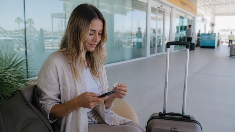 Traveller buying a SIM card at Boa Vista Airport