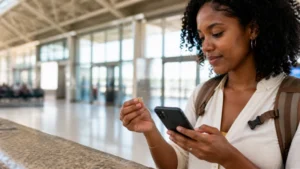 Traveller buying a SIM card at Sal Airport