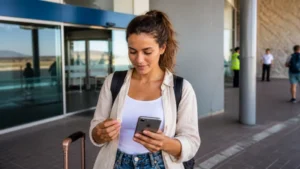 Traveller buying a SIM card at São Vicente Airport